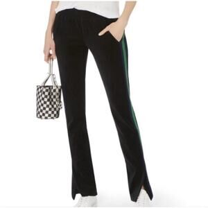 Pam & Gela Revolve Black Velour Metallic Side Stripe Track Pant Slit Size P
